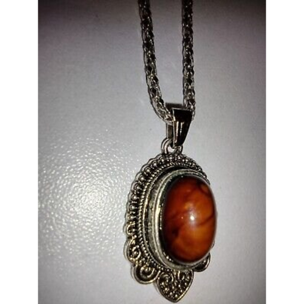 Fashion Necklace- Brownish Vintage Pendant Design, 18 inch chain - Picture 2 of 4